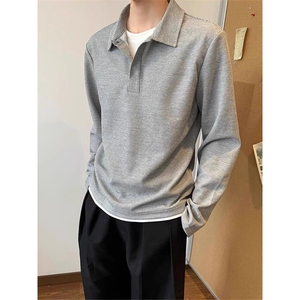 抖音得物高品质二开230克精梳珠地光版纯色宽松长袖T恤翻领POLO衫图片