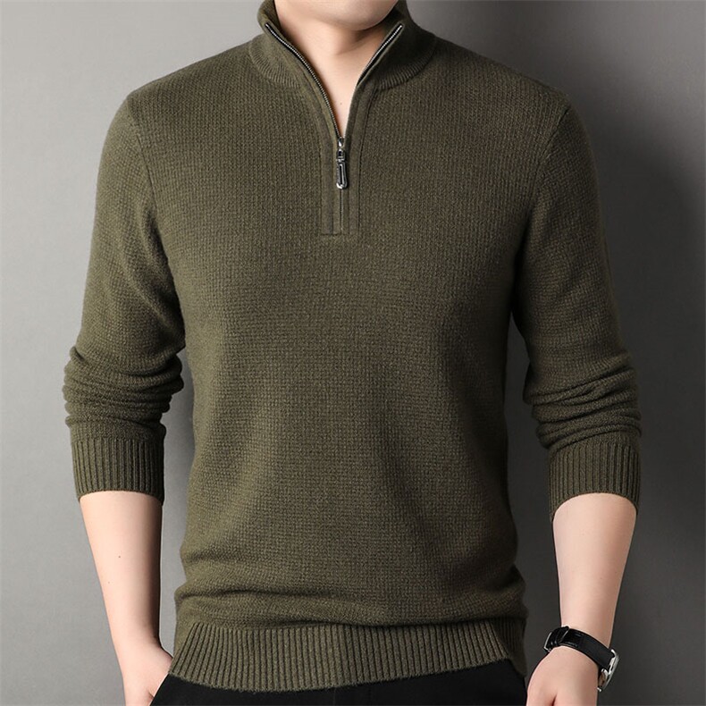F81731厚款羊毛粗针高货秋冬季新款半高拉链中年男士羊毛衫,男装针织衫/毛衣,钱塘207-1