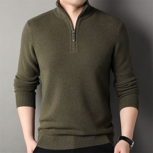 F81731厚款羊毛粗针高货秋冬季新款半高拉链中年男士羊毛衫