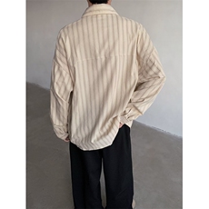 秋季日系复古细条纹衬衫男女生学院风宽松青少年衬衣ins潮流CJ21，男装衬衫，星座506