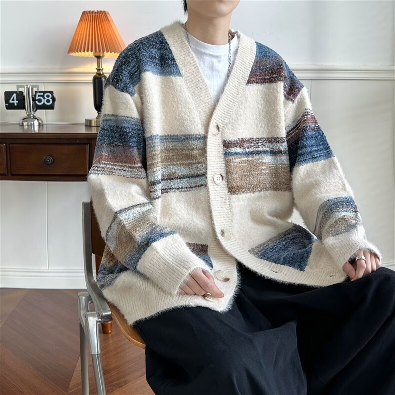 高品质秋款男开衫毛衣条纹拼色针织衫渐变扎染外套MY03153-P58，男装针织衫/毛衣，星座308B-2