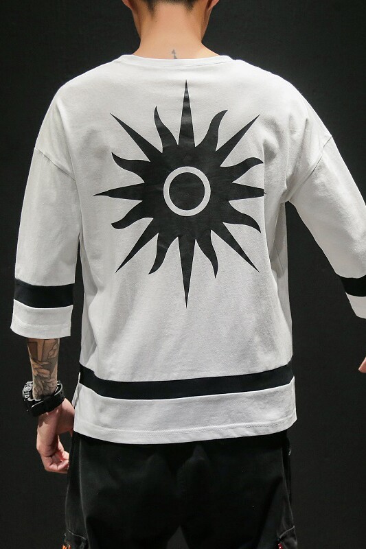 19夏季新款挂拍日系潮牌大码宽松T恤国潮印花七分袖T381，男装T恤，电商A021A