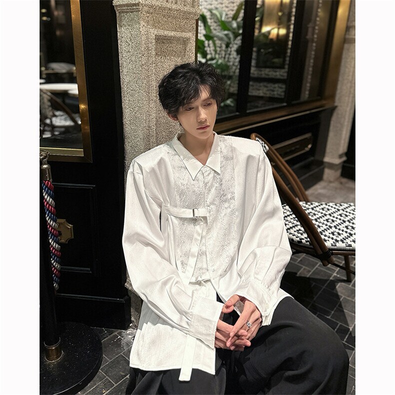 现货！25新中式男士设计感绑带肌理丝滑衬衫CS127-P88,男装衬衫,电商B288