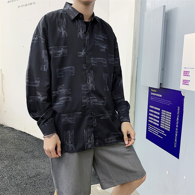 衬衫男夏季薄款韩版潮流ins涂鸦长袖衬衣港风外套W1114-P35,男装衬衫,星座512-2