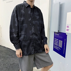 衬衫男夏季薄款韩版潮流ins涂鸦长袖衬衣港风外套W1114-P35，男装衬衫，星座512-2