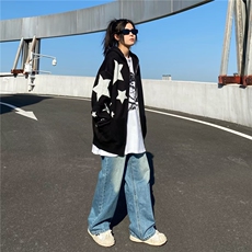 潮流新款潮牌情侣美式卷边星星开衫卫衣拉链外套男时尚百搭流行，女装短外套，星座506A