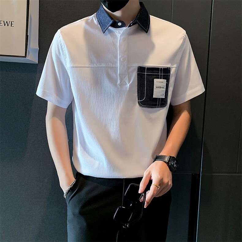 2025新款夏季Polo衫T恤男短袖潮牌拼接半袖体恤A313-1-W401-P55,男装T恤,电商A313-1