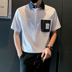 2025新款夏季Polo衫T恤男短袖潮牌拼接半袖体恤A313-1-W401-P55，男装T恤，电商A313-1