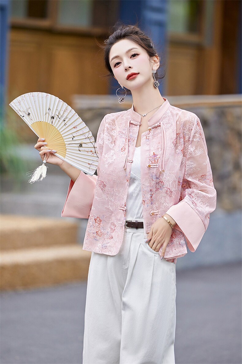 新中式国风盘扣上衣女2024秋季新款复古刺绣小衫气质高级感短外套,女装防晒衣,姿衣坊