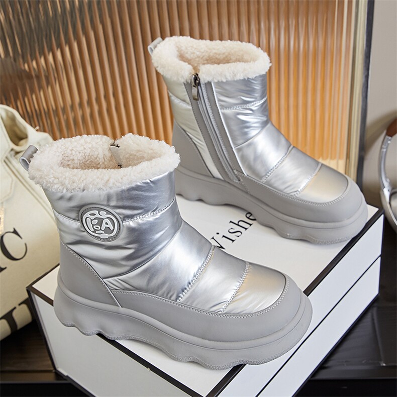 新款加绒保暖雪地靴女2024冬季厚底增高女靴休闲舒适靴子百搭棉鞋，女鞋雪地靴，电商A223