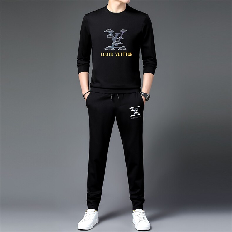 秋冬季新款休闲印花保暖卫衣套装打底衫中青年时尚潮流两件套,男装休闲套装,电商B212（原钱塘6029）