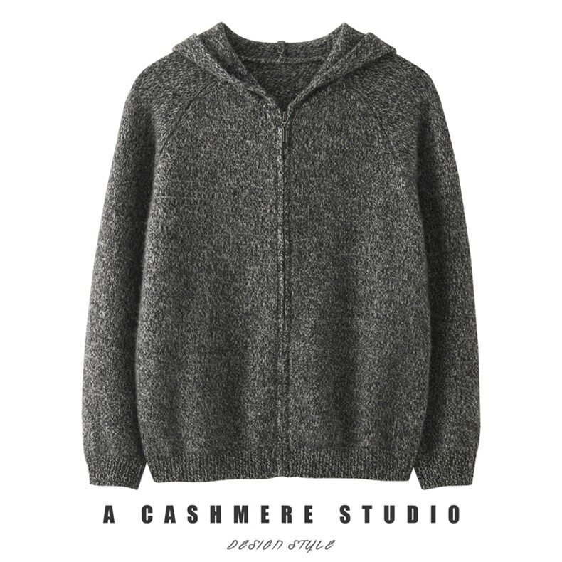 秋冬季新款舒适时尚百搭女士花纱35%羊绒连帽开衫，女装羊绒衫，戎美山