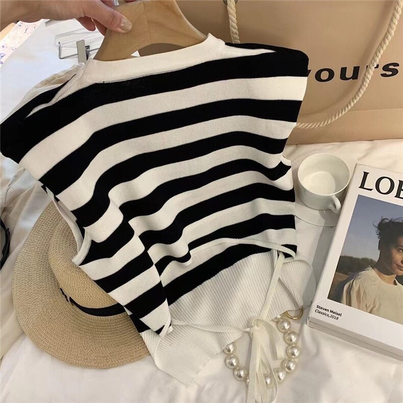 现货夏款垫肩条纹针织，其它，XTZ style