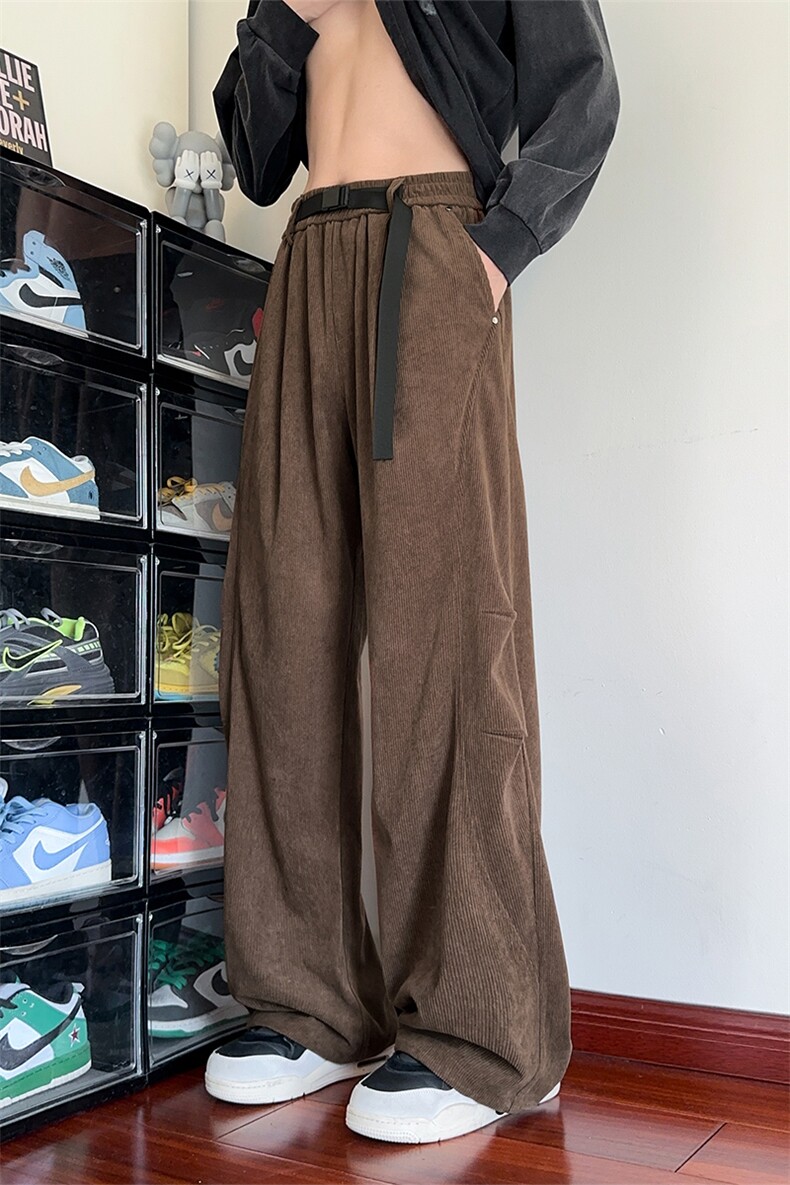 腰带设计灯芯绒褶皱拼接港风复古大码休闲裤男K24066-特P35控68,男装休闲裤,电商A001
