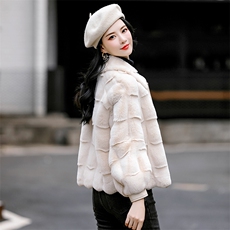 2021年新款丹麦貂皮草女皮毛一体外套仿貂绒加厚灯笼袖冬季大衣短，女装中老年女装，浙宝281