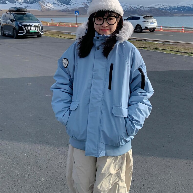 冬季加厚毛领连帽派克服2024新款宽松减龄美式工装保暖棉服外套女,男装夹克,星座506A