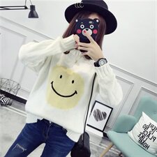 2020年冬季韩版百搭甜美针织衫/毛衣抽象图案长袖套头加厚修身，女装针织衫/毛衣，奕阳依阁