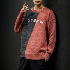 9201P30黑墙秋季新款男士双色拼接毛衣宽松圆领复古针织衫男，男装针织衫/毛衣，电商A026-1