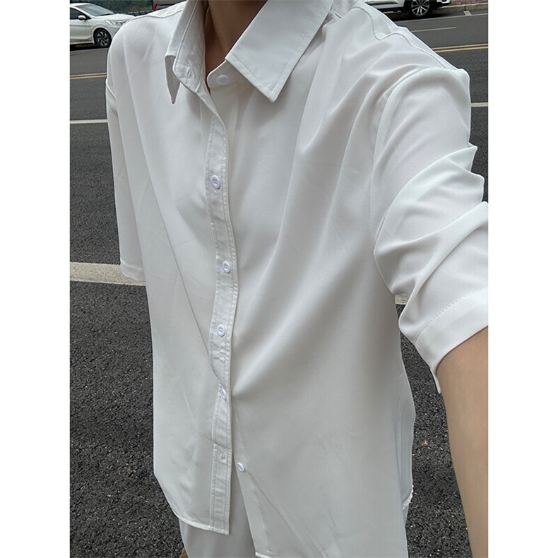薄款冰丝短袖衬衫男简约纯色垂感休闲痞帅衬衣CS288-P20,男装T恤,星座301C-5