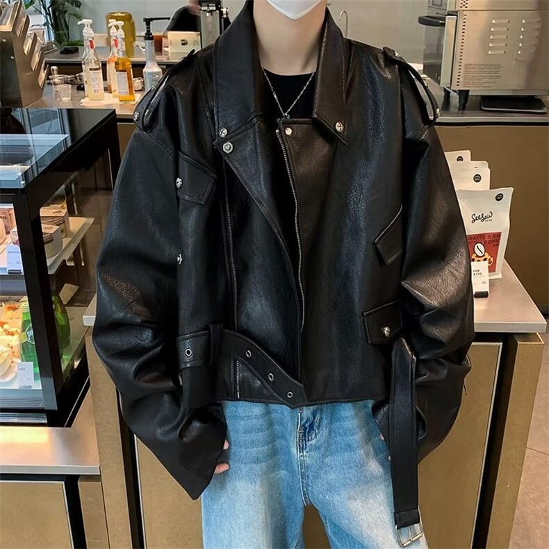 美拉德穿搭美式复古短款皮衣外套男潮高级感vintage夹克HT155-p93,男装夹克,星座1008