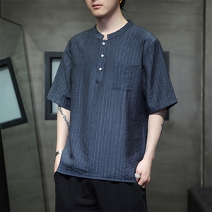 新中式提花风潮T恤短袖民族服饰刺绣时尚天丝材质T2417-P65图片