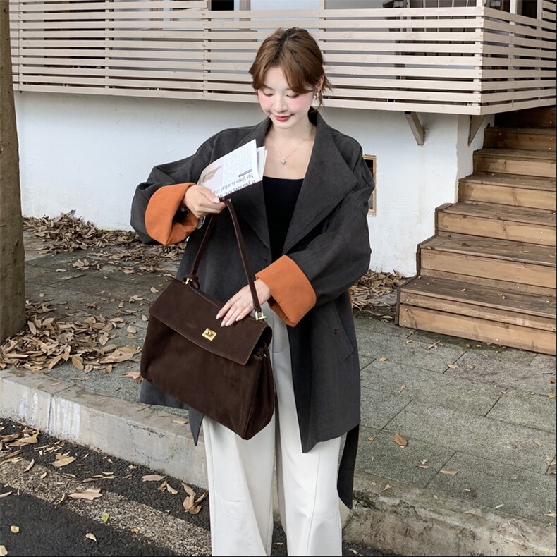韩系撞色拼接收腰显瘦深灰色风衣外套女春秋2025新款巨好看高级感,女装短外套,2C305