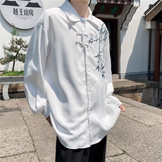 新中式风长袖衬衫男装春秋宽松刺绣衬衣夏季短袖C08，男装衬衫，星座1116A-1（原606A）