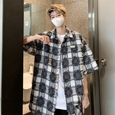 美式格子衬衫男夏季短袖日系cityboy休闲衬衣潮痞帅外套S1375-p42，男装衬衫，星座1008
