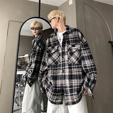 现货~美式贴布绣格子衬衣宽松复古外套潮XZ609-WT2351-P70-控108，男装夹克，星座609