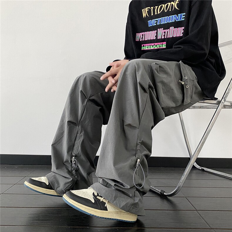 秋季新款港风大口袋工装裤飘带宽松休闲裤K0978-P55,男装休闲裤,星座308B-1