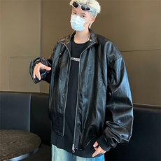 小众机车复古立领设计皮衣夹克男女短款pu皮外套百搭潮，男装夹克，星座1013