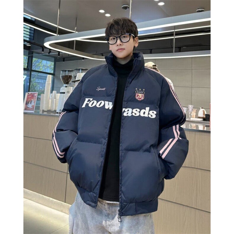 美式潮牌字母棉服男复古条纹加厚面包服情侣款棉衣外套M9093-P115,男装棉衣,星座1001-1