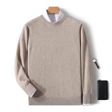 高品质秋冬新款男士圆领衫时尚百搭保暖舒适酒红色长袖毛衣男装，男装羊绒套衫，绒韵雅