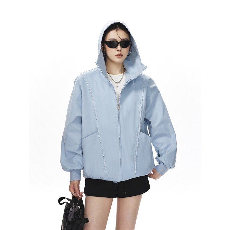 可二开拉链装饰解构大码M-5XL夹克女100%聚酯纤维JK78092P69控108,女装短外套,星座226-1