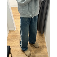 B221美式ins高街小众宽松三条杠运动牛仔裤LK23130-P60控78，男装牛仔裤，电商B221