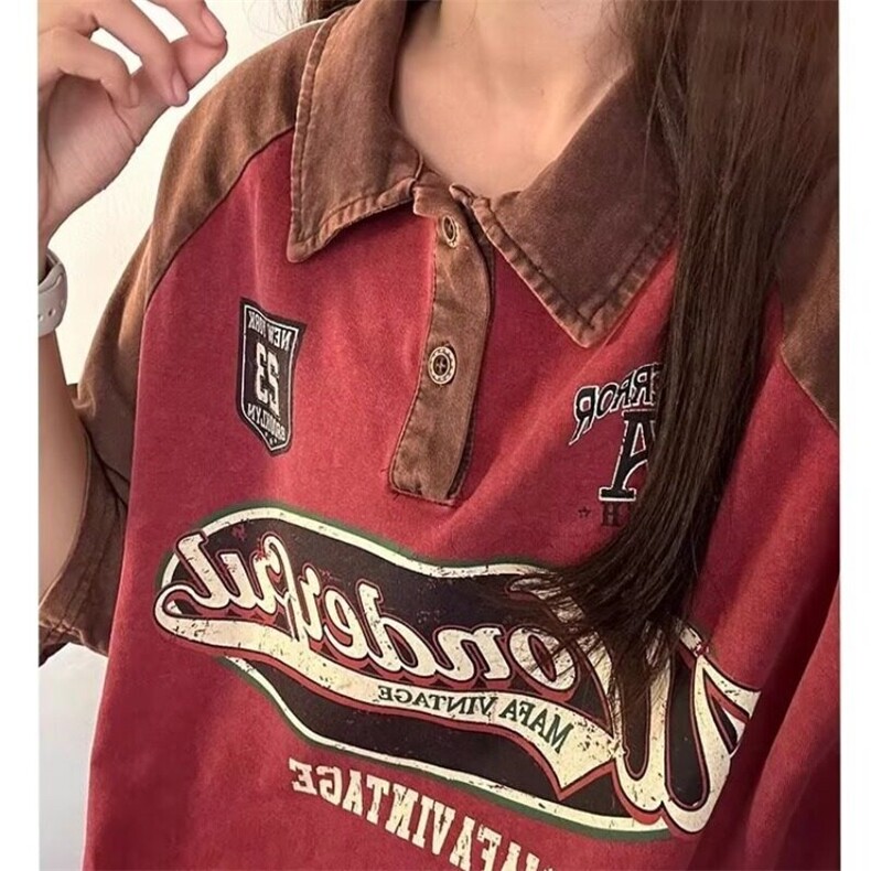 撞色拼接polo衫男女夏季宽松半拉链短袖t恤百搭休闲翻领情侣体恤,男装T恤,星座506A
