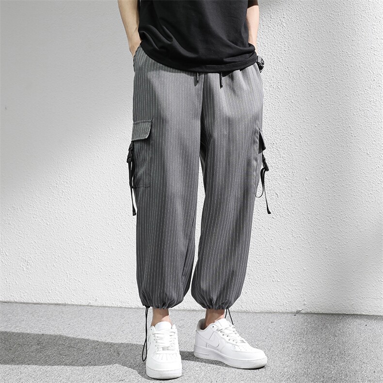 7XL-M条纹工装裤子男2023夏季新款免烫垂感宽松直筒裤休闲九分裤,男装休闲裤,钱塘717(原712)