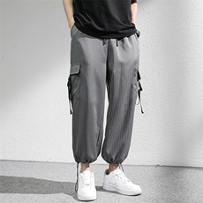 7XL-M条纹工装裤子男2023夏季新款免烫垂感宽松直筒裤休闲九分裤，男装休闲裤，钱塘717(原712)