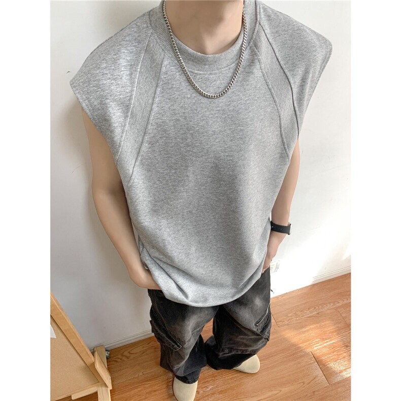 抖音品质夏款男无袖T恤条纹拼接宽松运动背心汗衫BX131P38，男装背心/马甲，星座1013-1