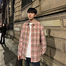 2025秋季美式宽松格子男女情侣长袖衬衫外套CS001-P55控69棉，男装衬衫，星座1004-3