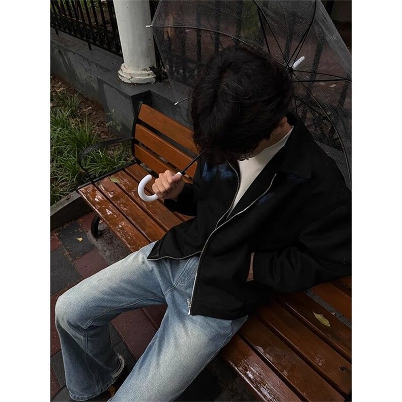 美式暗黑麂皮绒蝴蝶短款外套男款春秋boxy版型设计高级感翻领夹克,男装夹克,四季星座505