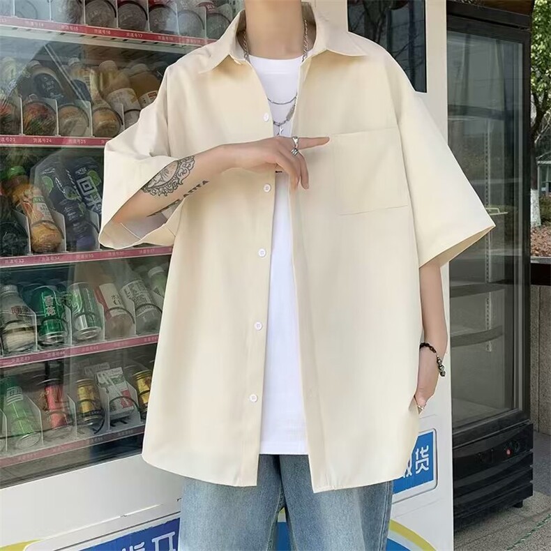 夏季新款衬衫潮流男高级感百搭简约休闲衬衣送领带CS071-P32,男装衬衫,星座308B-1