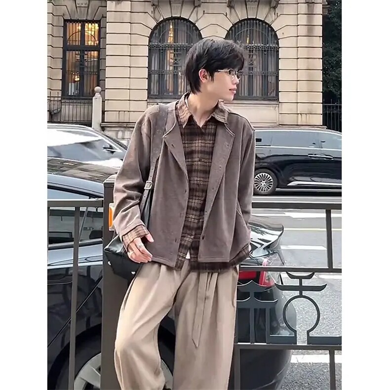 复古老钱风假两件拼接针织外套男秋季新款宽松人夫感百搭开衫长袖,女装短外套,星座1210-1