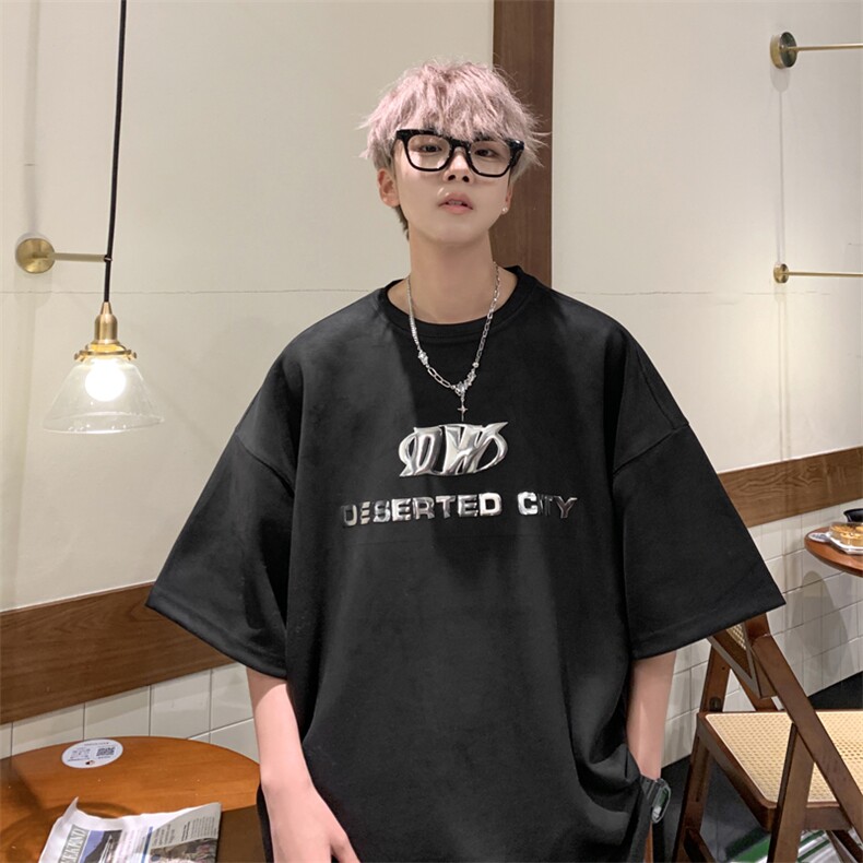 T2325P30控48高品质麂皮绒短袖烫金印花T恤情侣男,男装T恤,电商B205