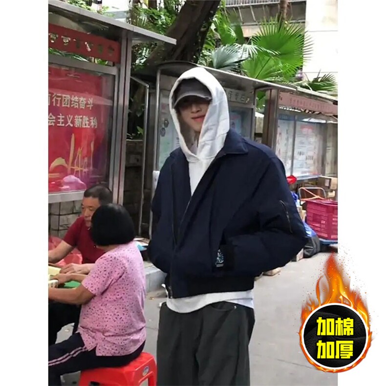 现货秋冬季美拉德立领飞行立领夹克boxy棉衣美式高街加厚加棉外套，男装夹克，电商A486-1