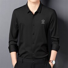 2023新款春秋季纯色长袖衬衫中青年男装宽松潮流商务休闲无痕衬衣，男装衬衫，电商B212（原钱塘6029）