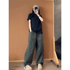 美式cleanfit军绿色弯刀工装裤男秋冬高街vibe镰刀裤子垂感阔腿裤，男装工装外套，四季星座505