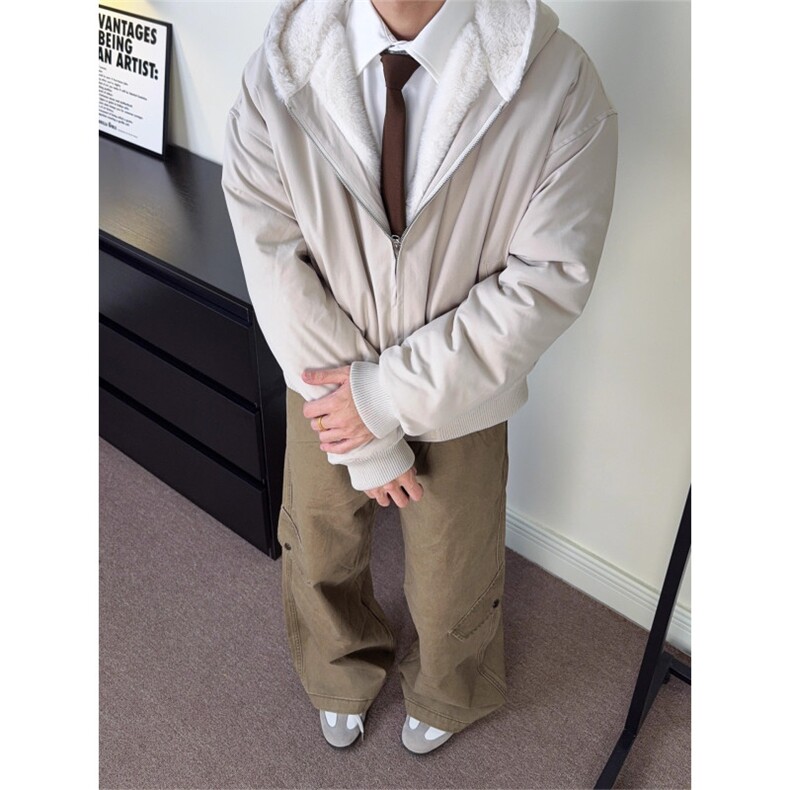 青鸟CYB“一件过冬”1500g仿兔毛重磅座山雕连帽夹克简约棉服外套,男装夹克,星座506A