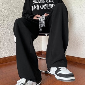 美式复古刺绣拼接休闲裤男秋季潮嘻哈宽松阔腿运动长裤 K4701-P32图片