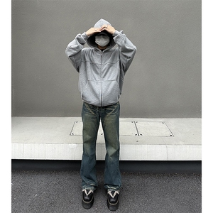 美式ins高街hiphop暗黑重工艺水洗暗黑微喇牛仔裤货号K2407P65图片